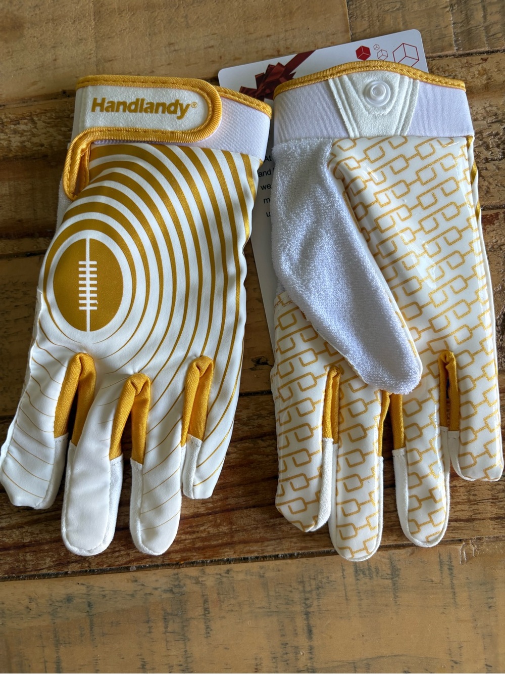 Handlandy Football Receiver Gloves in White & Gold